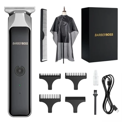 Afbeelding van BarberBoss Draagbare baard &amp; tondeuse, professionele gezichtshaartondeuse voor mannen, compact en krachtig ontwerp, USB oplaadbaar, rood/groen licht, roestvrij staal mes, QR 2090