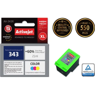 Afbeelding van Activejet AH 343R inktcartridge (vervanging voor HP 343 C8766EE; Premium; 21 ml; kleur)