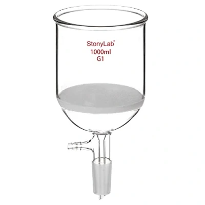 Afbeelding van stonylab Borosilicaat Glazen Buchner Filter Trechter met Coarse Frit (G1), 113mm Binnenste Diameter, 110 mm Diepte, 24/40 Standaard Taps Gewricht en Vacuüm Getande Tubulatie (1000 ml)