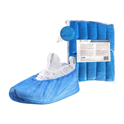 Afbeelding van OneProtek 100 waterdichte wegwerpoverschoenen, waterdicht, antislip en scheurvast, schoenafdekking van polyethyleen (CPE), blauw, eenheidsmaat
