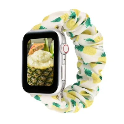 Afbeelding van Apple Watch Elastisch scrunchie nylon bandje Ananasprint Geschikt voor 38mm / 40mm 41mm