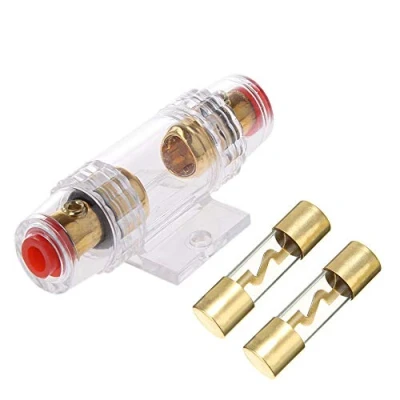 Afbeelding van ETOPARS 30A Inline AGU Zekeringhouder Auto Stereo Zekering Goud voor 4/6/8 AWG Draad Veiligheidsbeschermende Glazen Buis Zekeringkast met 2 stuks