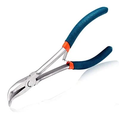 Afbeelding van SPEEDWOX Gebogen punttang met lange reikwijdte, 15 cm, 45 graden gebogen, mini gesp, gladde conische kaken, precisie fijne tang voor krappe gebieden, hoge hefboomwerking, sieraden maken handwerk