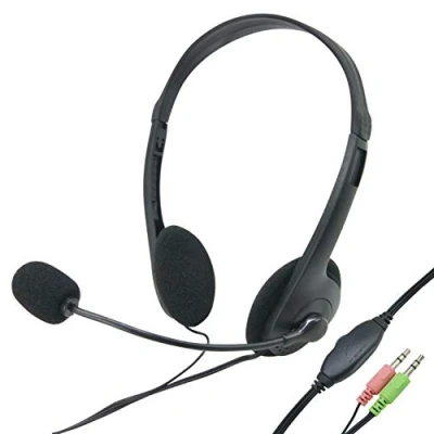 Afbeelding van Waytex 69132 Hoofdtelefoon met microfoon, bekabeld, voor computer, dubbele aansluiting, 3,5 mm, instelbaar volume aan de kabel, zwart
