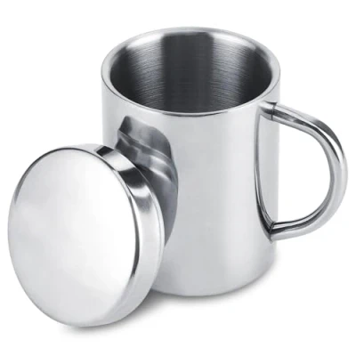 Afbeelding van Roestvrijstalen koffiemokken, dubbelwandige koffiemok met deksel en handvat Reizen Campingmokken voor warme dranken Thee Koffie