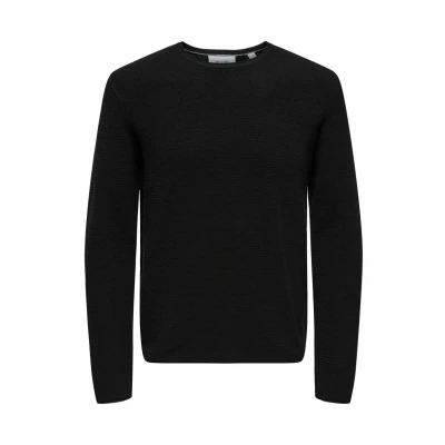 Afbeelding van ONLY&amp;SONS Katoenen Heren Trui Lange Mouw Ronde Hals Comfortabel Chic Gebreide Trui, Colour:Black, Size:L