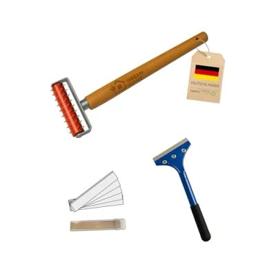 Afbeelding van Green Home Stekelroller 150 x 500 mm, nagelroller, egelroller, behangegel voor het perforeren van behang (stekelroller + verfschraper 10 reservemessen)