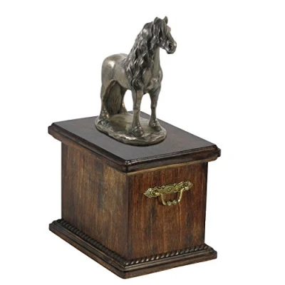 Afbeelding van Art Dog handgemaakte urn voor paardenas koud gegoten bronzen beeld aangepaste crematiedoos houten huisdierherdenkingsurn 46,5x29x21cm Friese hengst