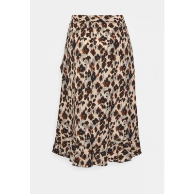 Afbeelding van ONLY midi rok ONLCARLY met panterprint en volant bruin/zwart