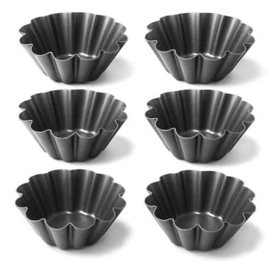 Afbeelding van Happy Friends Geribbelde Cakevorm Flan/Puddingvorm Koolstofstaal Set van 6 Ø 10 cm