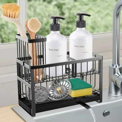 Afbeelding van Sinnsally Spoelbak Organizer Keuken Organizer, Sponshouder, Afwasmiddelhouder, Keukenorganisatie Spoelbak, Afwasbak Opslag, Wastafel