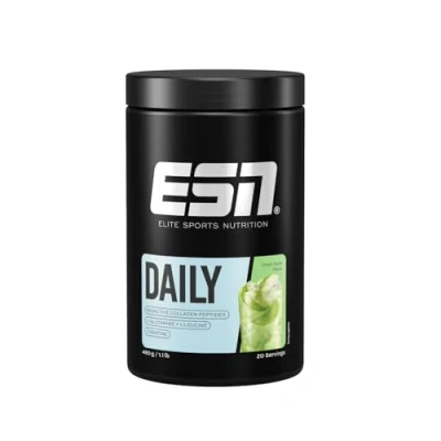Afbeelding van ESN Daily, Green Apple, 480 g, 1.1 lbs, 20 Porties Poeder met Bioactieve Collageen Peptiden, L Glutamine, Creatine en Leucine