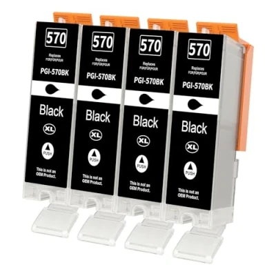 Afbeelding van 570 XL zwarte cartridges, compatibel met Canon PGI 570XL PGBK voor PIXMA MG5750 TS5050 MG6850 TS5055 TS5051 TS6050 MG6852 TS6051 TS6052 MG6853 TS500 53 MG5. 753 MG6851 (verpakking van 4 stuks)