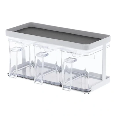 Afbeelding van Yamazaki Voorraadpot Tower 3 Vaks Transparant Wit 27,5x11,5x13,5cm