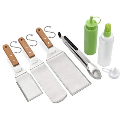 Afbeelding van Anmarko metalen spatel set van 6 bakplaat accessoires kit grill platte pannenkoek flipper hamburger draaier gebruiksvoorwerp geweldig voor barbecue top gietijzeren