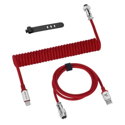 Afbeelding van ATTACK SHARK C01 PRO USB C spiraalkabel, gaming toetsenbord, kabel type mechanisch naar A, gevlochten, dubbele mouwen, afneembare met Aviator stekkers van metaal, rood
