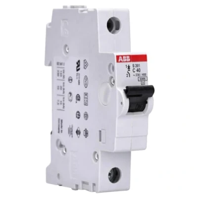 Afbeelding van Abb s201 installatieautomaat 1p c karakteristiek 40a iec en 60898 1 6 ka iec60947 2 10 module breedte 17 5mm 2cds251001r0404