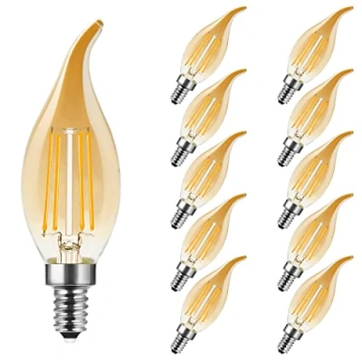 Afbeelding van MZYOYO E14 LED kaarslamp, 4W klassieke kaarsvorm filament, filament draadlamp, 2700 K warmwit, vervangt 35 watt, niet dimbaar, amberglas, 10 stuks
