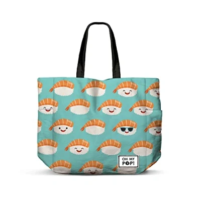 Afbeelding van Oh My Pop! Nigiri Horizontale ventilator boodschappentas, Turkoois, Eén maat, FAN boodschappentas