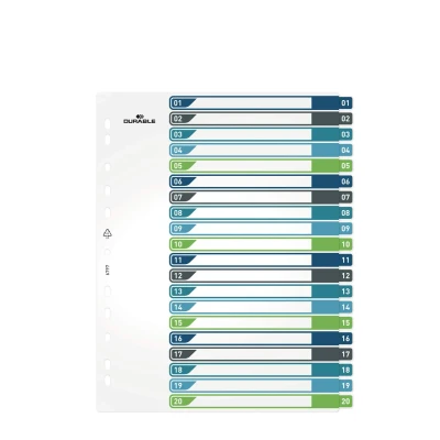 Afbeelding van Durable 679727 Register DIN A4+ 1 20 Polypropyleen Meerdere kleuren tabbladen