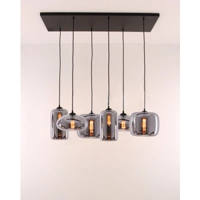 Afbeelding van EEF Hanglamp rookglas smoke 6 lichts 100cm