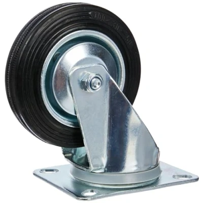 Afbeelding van Metafranc Zwenkwiel Ø 100 mm 104 x 80 plaat massief rubberen wiel zacht loopvlak rollagers 70 kg draagkracht/transportwiel/meubelwiel/zware wielen / 800710, zilver