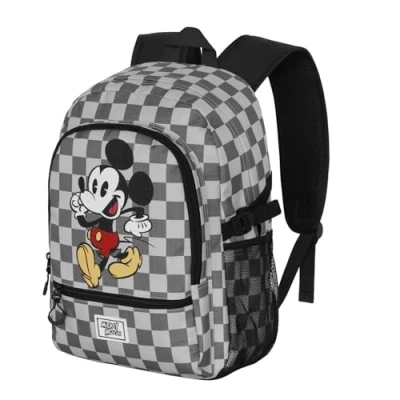 Afbeelding van Rugzak, Schooltas Mickey Mouse Move Fight 2.2 Zwart, Grijs, Schaakpatroon (31x44x18 cm)