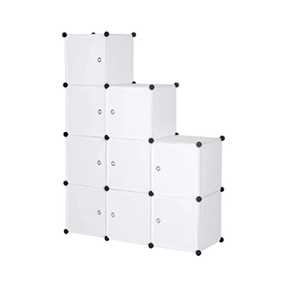 Afbeelding van WOLTU SR0055ws DIY plastic kastruimte gemaakt van modules met deur voor opslag kleding, accessoires, speelgoed, boeken, schoenen, 9 kubussen, wit