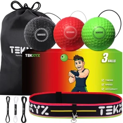 Afbeelding van TEKXYZ Boksreflexbal, 3 moeilijkheidsniveaus, boksbal met hoofdband, perfect voor reactie, behendigheid, slagsnelheid, vechtvaardigheden en hand oogcoördinatie