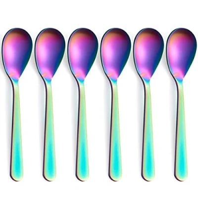 Afbeelding van FULLYWARE Matte Rainbow Demitasse Espresso Lepels, Roestvrijstalen Satijn Afwerking Koffielepels, Mini Theelepels, Suikerlepels, 11,9 cm, Set van 6