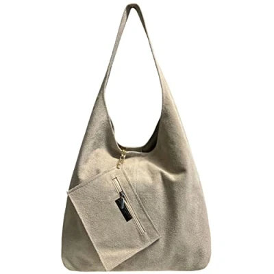 Afbeelding van Modarno schoudertas voor dames, suède, clutch, shopper, in echt leer, Beige