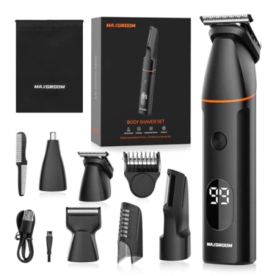 Afbeelding van MAXGROOM 4 in 1 body Groomer voor privéonderdelen en schaamhaar, elektrisch scheermes mannen, IPX6 waterdichte nat droog shaver, ballen trimmer