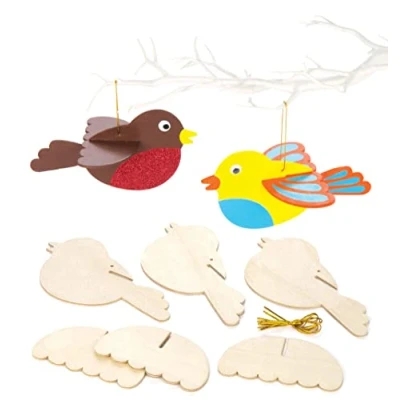 Afbeelding van Baker Ross 3D vogels van hout voor kinderen als kerstknutsel en decoratie idee jongens meisjes (6 stuks), 16 cm, kleur