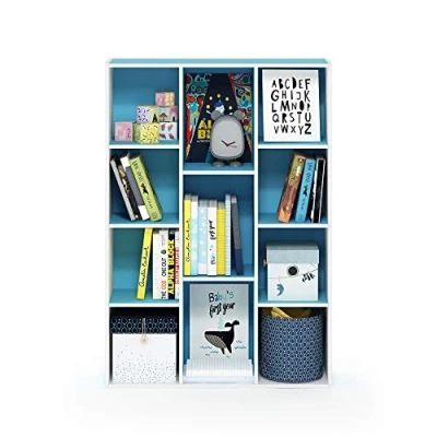 Afbeelding van Furinno Luder 11 Cube Omkeerbare Open Plank Boekenkast, Wit/Lichtblauw