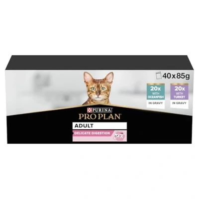 Afbeelding van PRO PLAN Volwassen Delicate spijsvertering kalkoen, vis, saus, 40 x 85 g