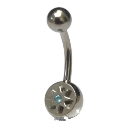 Afbeelding van Chirurgisch stalen navelpiercing ster aqua blauw zirkonia zilverkleurig