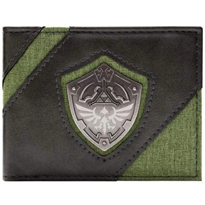 Afbeelding van Link&#039;s Awakening Zelda Metallic Hyrule Shield Portemonnee/Beurs Bi Fold ID &amp; Kaarthouder, Groen