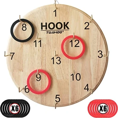 Afbeelding van TUAHOO Ringwerpspel, buitenspel voor kinderen vanaf 3 jaar en volwassenen, ring toss houten dartbord ringwerpspel Verjaardagsfeestje Spelletjes, 30 cm