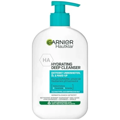 Afbeelding van Garnier Huidheldere gezichtsreiniging, verwijderen van onzuiverheden, olie en make up, met hyaluronzuur, ceramide kleiaarde, hydraterende deep cleanser, 1 x 250 ml