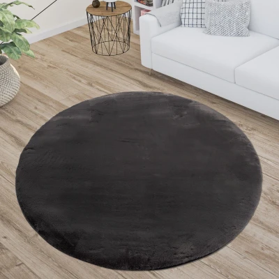 Afbeelding van Paradise Fluffy Vacht Vloerkleed Hoogpolig Antraciet Effen Tapijt 160 cm rond