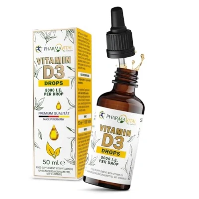 Afbeelding van Pharmavital Vitamine D3 druppels 5000 50ml vloeistof (1830 druppels) Laboratorium getest IE per druppel Versterkt het immuunsysteem, voor botten en spieren hoge kwaliteit: zeer stabiliteit