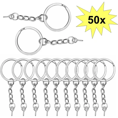 Afbeelding van Fako Bijoux® Sleutelringen Met Schroefje Sleutelhanger Ringen Splitringen Ketting RVS Plat 30 mm 50 Stuks