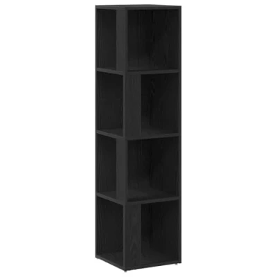 Afbeelding van vidaXL Zwarte eiken hoekkast met 5 planken, massief hout, slank mat oppervlak, ruimtebesparende opslag, minimalistisch design voor woonkamer en werkkamer