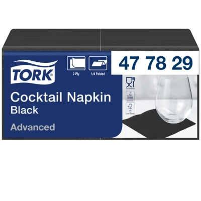 Afbeelding van Cocktailservetten zwart 1/4 vouw 2 laags 24x24 200st 477829