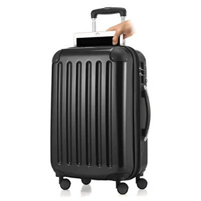 Afbeelding van HAUPTSTADTKOFFER Alex 4 dubbele wielen handbagage met laptopvak, hardshell uitbreidbare koffer 55 cm trolley, TSA, zwart