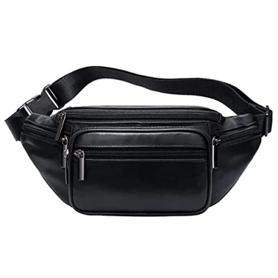 Afbeelding van Leren heuptasje heuptas voor mannen vrouwen, Reizen Wandelen Running Hip Bum Riem Slanke Mobiele Telefoon Portemonnee Pouch, zwart