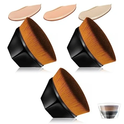 Afbeelding van Magische foundationkwast, platte ovale make upkwast, Kabuki Flat Top poeder, gezichtskwast, design blush kwast met doos, 3 stuks (zwart)
