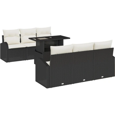 Afbeelding van vidaXL 7 delige Tuin Sofa Set met Kussens Zwart Poly Riet