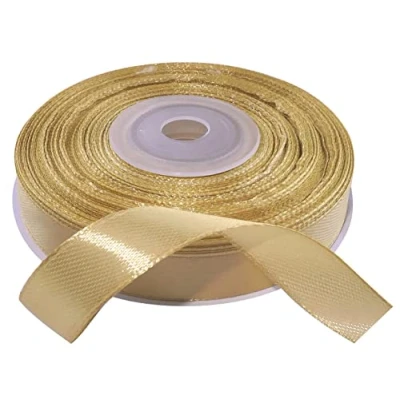 Afbeelding van AERZETIX C55565 Satijnen lint op rol, 12 mm x 25 m heldere goudkleur cadeaulint voor ceremonie bruiloft, verjaardag, feestdecoratie van polyester