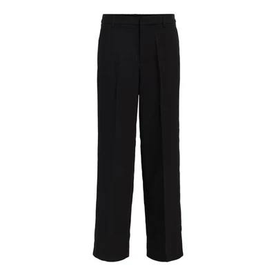 Afbeelding van OBJECT high waist wide leg pantalon OBJSIGRID van gerecycled polyester zwart